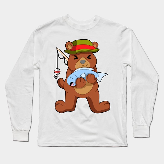 Bear as Angler with Fish Long Sleeve T-Shirt by Markus Schnabel